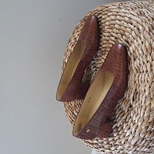 Etienne Aigner Brown Croc-Embossed Heels